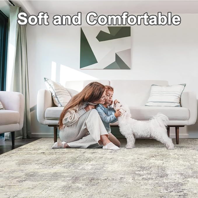 Washable Area Rugs for Living Room 8x10 - Large Neutral Modern Abstract Rug, Soft Low Pile Carpet with Non Slip Backing for Under Dining Room Table, Bedroom, Home, Office, Dorm - Brown Grey