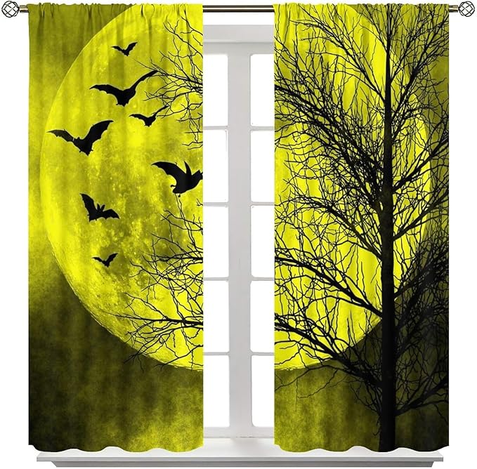 Gothic Crow Blackout Window Curtains, Halloween Horror Crow Print Window Drapes, for Living Room Bedroom 26(W)*84(L) 2 Panels