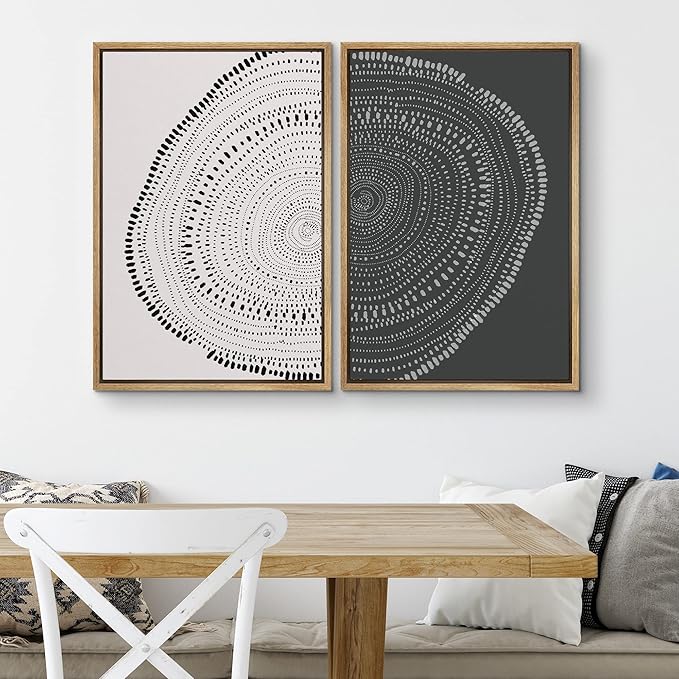 SIGNWIN Framed Canvas Print Wall Art Set Spiral Dot Pattern Wood Tree Rings Abstract Shapes Illustrations Modern Art Decorative Nordic Multicolor for Living Room, Bedroom, Office - 24"x36"x2 Natural