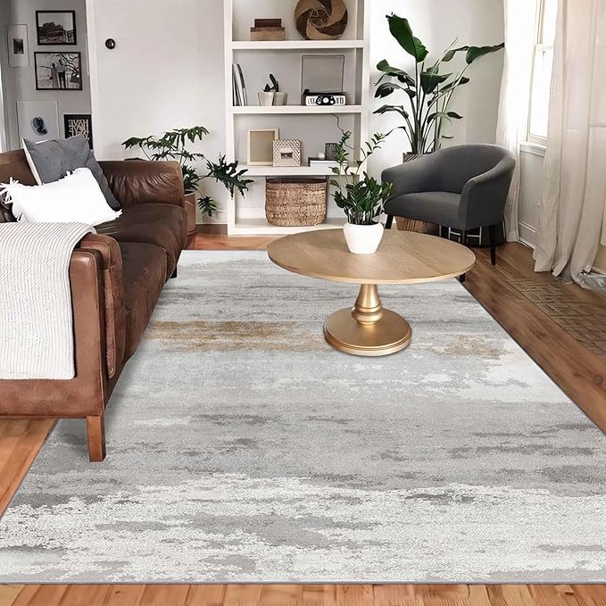 Enkor Area Rugs 5x7 Washable Non Slip Abstract Soft Rugs for Living Room Bedroom, Modern Mat for Kitchen Entryway Brown & Grey