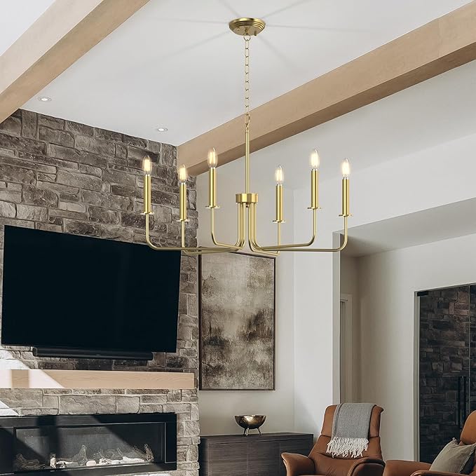 Farmhouse Chandelier, 6-Light Metal Hanging Ceiling Light Fixture for Dining Room, Kitchen Island, Living Room, Entryway, Foyer-Gold