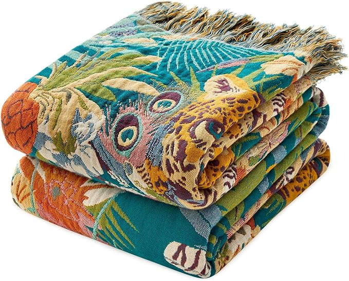 Throw Blanket for Bed Couch Sofa Soft Cotton Twin Blankets for Bedroom Living Room All Season Reversible Quilt Leopard Throws Whimsical Home Decor 60"x80"