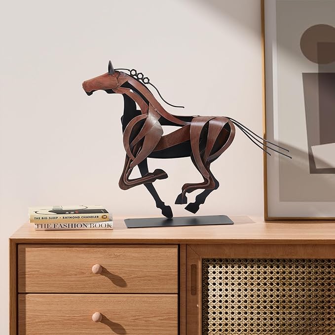 Horse Statue, Unique Metal Art Sculpture for Vintage Home Decor, Modern Decor, Gift for Horse Lovers (Brown)