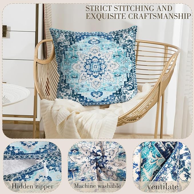 Boho Throw Pillow Covers 16x16 inch Set of 2,Bohemian Vintage Carpet Pattern Antique Ethnic Decor Double Sided Pattern Cushion Cover Soft Pillow Case Living Sofa Room Bed Square Pillow Cover