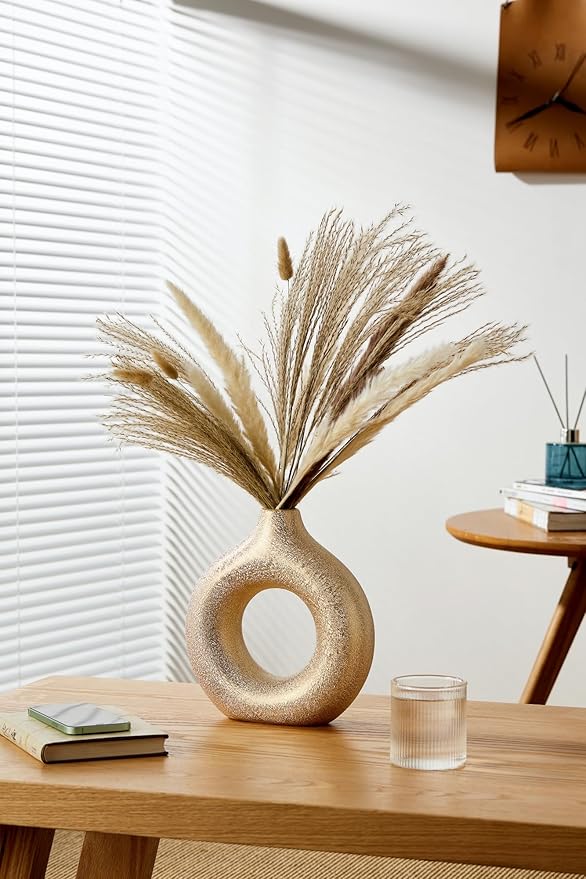 Modern Donut-Shaped Decorative Vases, Handmade Minimalist Boho ins Style, Modern Vase for Home Decor for Wedding Dinner Table Party Living Room Office Bedroom (Gold, Extra Large + Large)