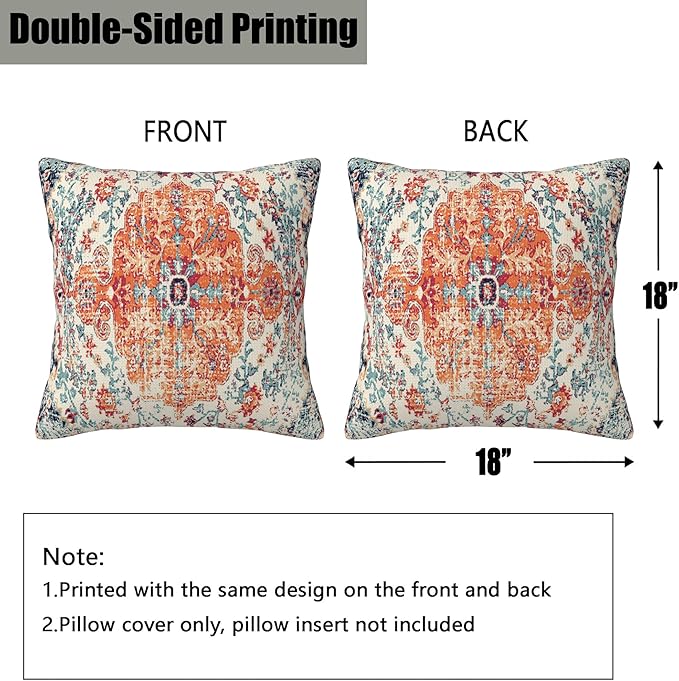 Boho Pillow Covers 18X18 Set of 2, Boho Carpet Decorative Throw Pillow Covers,Vintage Boho Rug Design Pillow Cover Pillowcase Cushion Case for Home Sofa Couch Indoor Outdoor Decorations