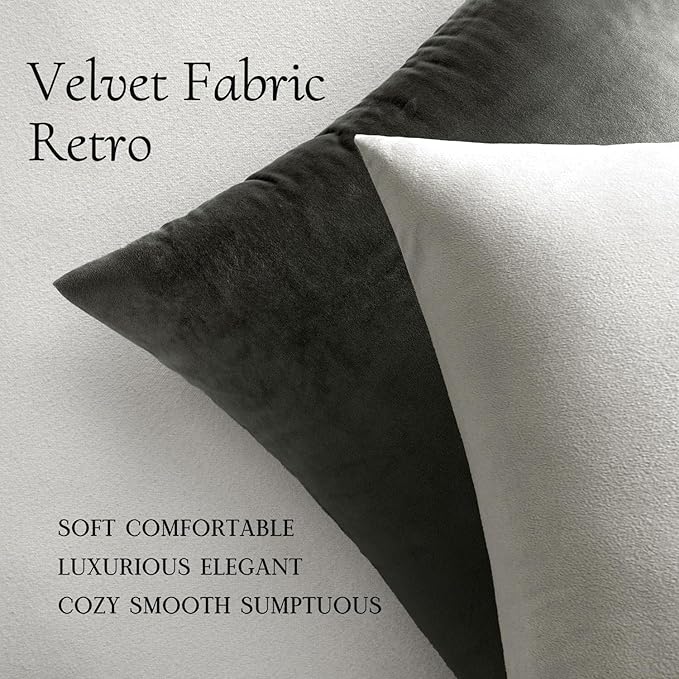 MIULEE Pack of 2, Velvet Soft Solid Decorative Square Throw Pillow Covers Set Cushion Cases Pillowcases for Spring Sofa Bedroom 22x22 Inch Greyish White