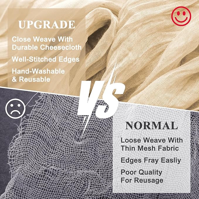 Wokceer Cheesecloth Table Runner 6Pack 10FT Sand Christmas Gauze Cheese Cloth Table Runner for Party Long Rustic Sheer Table Runners for Baby Bridal Shower Wedding Easter Table Decor