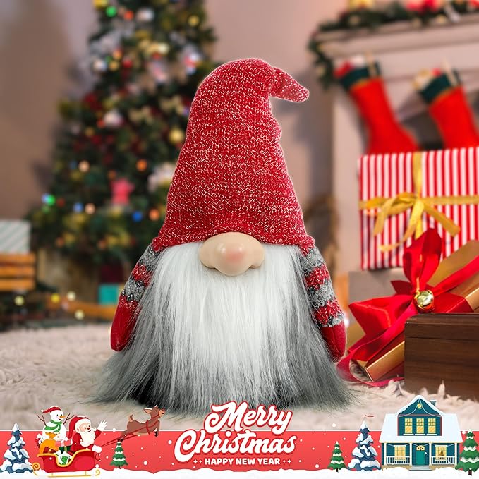 Gnome Christmas Decorations, Gnome Plush Ornaments Swedish Santa Tomte Elf Stuffed Dwarf, Indoor Christmas Decorations for Home Shelf Mantel Window Table Kitchen Bedroom Holiday Party Winter