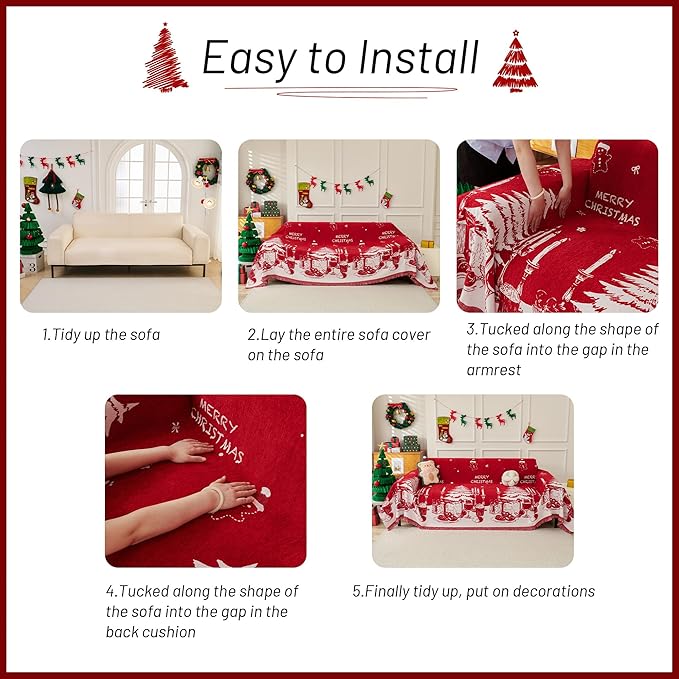 MYSKY HOME Christmas Couch Cover, Sofa Cover for 2 Cushion Couch, Non-Slip Soft Sofa Slipcover Protector, Sofa Covers Washable, Couch Covers for Sectional Sofa, Sofa Towel for Pet Cat Dog, 71" x 102"