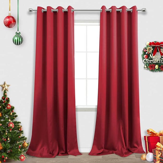 Red Curtains for Living Room,Thermal Extra Long 108 Inches 2 Panels Set Blackout Cloth Sheet Curtain Drapes for Sliding Glass Door Family Apartment House Backdrop Decoration Parties 52x108 Inch Length