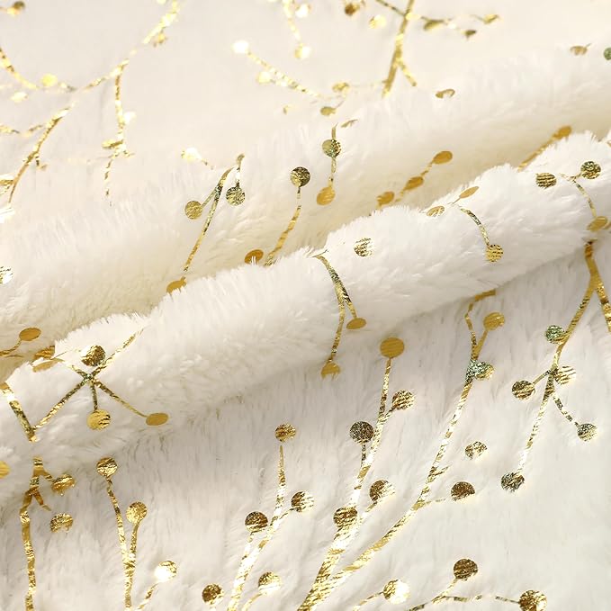 LIGICKY Decorative Long Lumbar Pillow Cover 14x36inch Fluffy White Fur Pillow Coves Gold Branches Glitter Throw Pillows Soft Furry Sparkling Rectangle Cushion Cases for Sofa Bedroom Party Décor