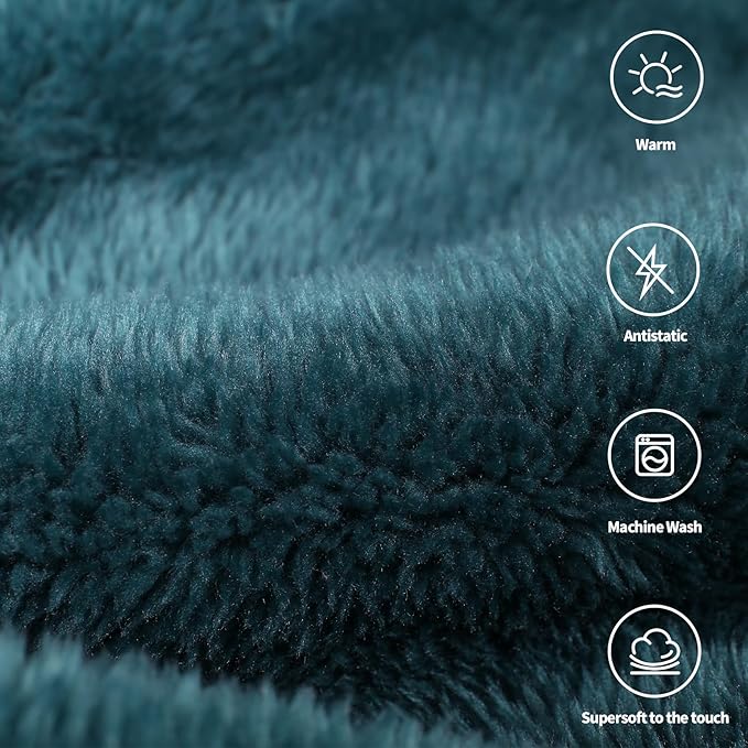 Plush Fleece Throw Blanket for Couch and Bed, Fluffy Fuzzy Cozy Queen-Size Soft Blankets All Season Use (60x80 Inches,Teal)