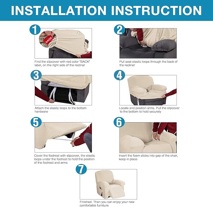 Flamingo P Stretch Recliner Chair Cover for Electric/Manual Style | Furniture Cover for Reclining with Side Pocket, Soft Checked Jacquard Fabric Form Fitted Standard/Oversized - Biscotti Beige