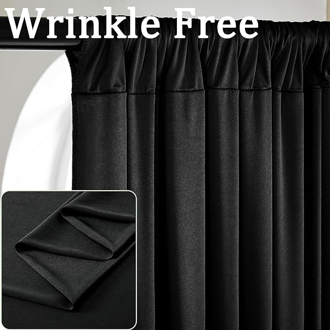 20ft x 8ft Wrinkle Free Black Backdrop Curtains for Parties, 4 Panels Thick Polyester Black Photo Backdrop Drapes for Weddings Birthday Photography Background Curtains