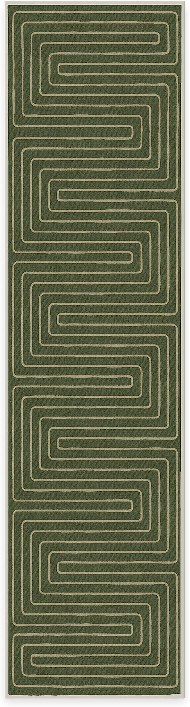 RUGGABLE x Jonathan Adler Machine Washable Modern Runner Rug – Labyrinth Fern Green 2.5x10, Stain-Resistant, Non-Slip – Washable Rug for Hallway, Entryway, Living Room & Kitchen–with Standard Pad