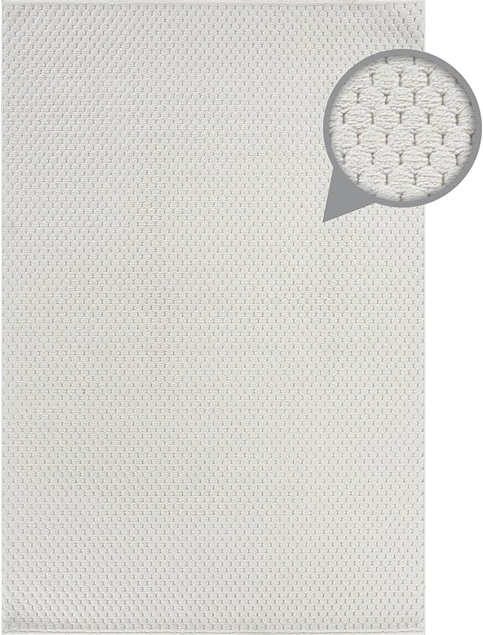 CAMILSON Modern Rug 5x7 Luxury Pebble Pattern Micro Loop Area Rugs Soft High-Low Pile Stain Resistant Easy to Clean Non-Shedding Durable Living Room Bedroom Indoor Carpet (White)