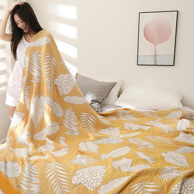 Boho Throw Blanket for Bed 100% Cotton Ultra Soft Rustic Quilt Fall Blanket Floral Printed Farmhouse Decor Bed Blankets,60"×80" All Season Rustic Throw for Sofa Couch Chair