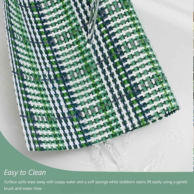 AHHFSMEI Placemats for Dining Table Set of 8 Woven Vinyl Plastic Place Mats Non-Slip Heat Insulation Stain Resistant Table Mats Washable Easy Clean Placemats (Green Blue Stripe 8)