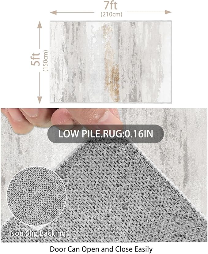 Enkor Area Rugs 5x7 Washable Non Slip Abstract Soft Rugs for Living Room Bedroom, Modern Mat for Kitchen Entryway Brown & Grey