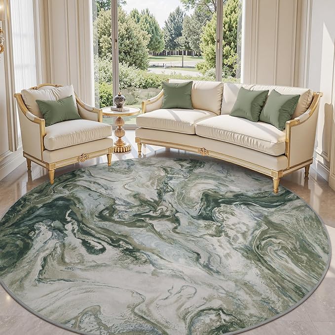 6x6 Round Area Rugs for Living Room, Modern Abstract Rug for Bedroom, Contemporary Machine Washable Rug, Large Stain Resistant Carpet for Dining Room Playroom Home Office, Pet & Kids Friendly