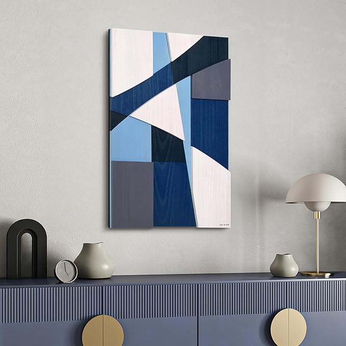 Empire Art Direct "Whispers of Blues II Hand Made & Hand Finished Solid Wood Abstracts, Ready to Hang, Living Room, Bedroom & Office, 36" x 24"x 1.42"