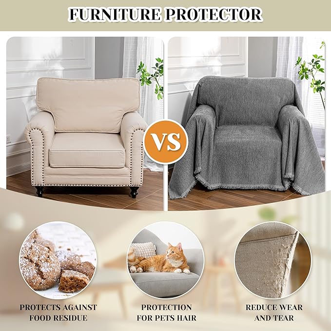 MEETSKY Small Couch Cover Oversized Chair Cover Washable Sofa Cover Grey Couch Protector, Sofa Throw Cover for Couches Single Sofa Slipcovers Couch Recliner Cover, 71"x 91"