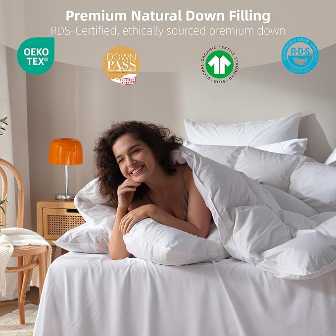 Goose Feather Down Comforter California King Size,100% Organic Cotton Duvet Insert,All-Season Luxury Duvet Insert with Baffle Box Design, 750+Fill Power Hotel Collection Bedding Comforter
