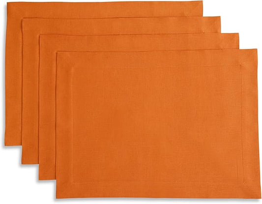 Solino Home Linen Placemats Set of 4 - Persimmon Orange Placemats 14 x 19 Inch - 100% Pure Linen Table Place Mats for Christmas, New Year - Fete