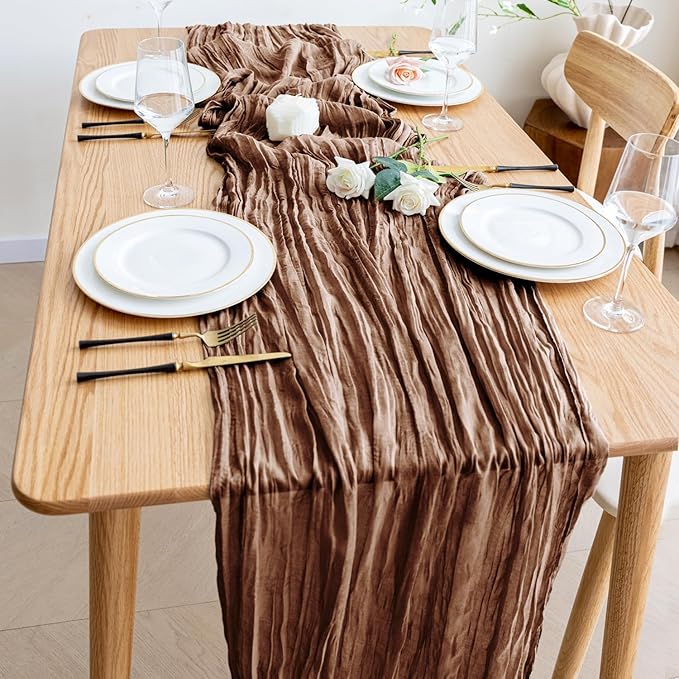 Wokceer Cheesecloth Table Runner Thanksgiving 2Pack 10FT Brown Boho Gauze Fall Cheese Cloth Table Runner for Party Long Rustic Sheer Table Runners for Baby Bridal Shower Wedding Easter Table Decor
