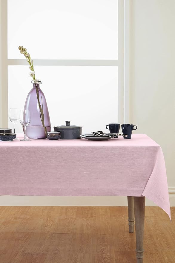 Solino Home Linen Tablecloth 60 x 108 Inch - 100% Pure Linen Bubblegum Pink Table Cloth for Rectangle Tables - Athena, Machine Washable Tablecloth