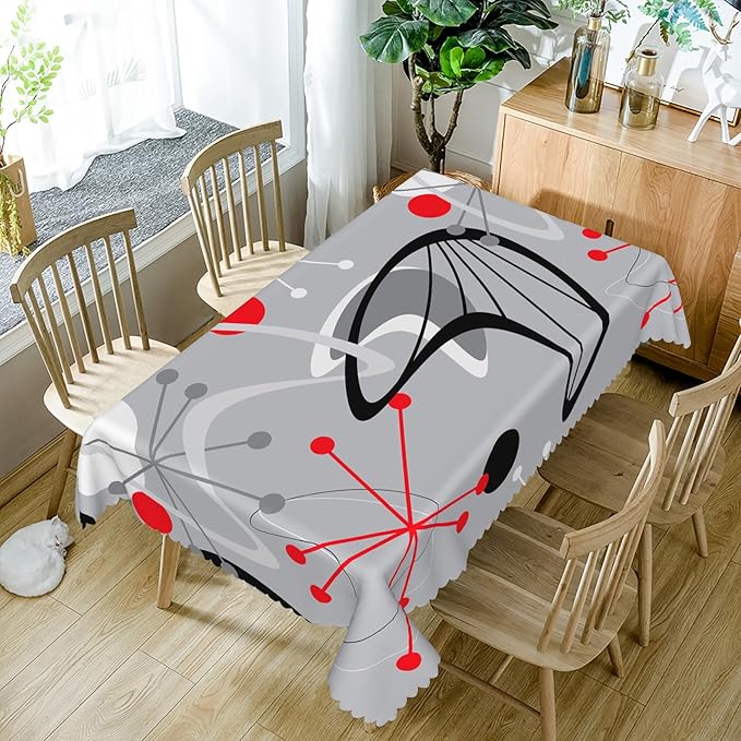 54x70inches Atomic Pattern Table Cloths Mid Century Modern Geometric Farmhouse Tablecloth Washable and Wrinkle Resistant Fabric Table Cloth Cover for Dining Room Kitchen Home Decoration