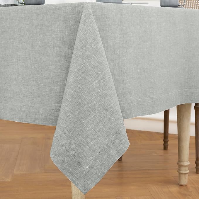 Solino Home Linen Tablecloth 60 x 120 Inch - 100% Pure Linen Chambray Grey Table Cloth for Rectangle Tables - Athena, Machine Washable Fabric Tablecloth for Fall, Autumn, Thanksgiving