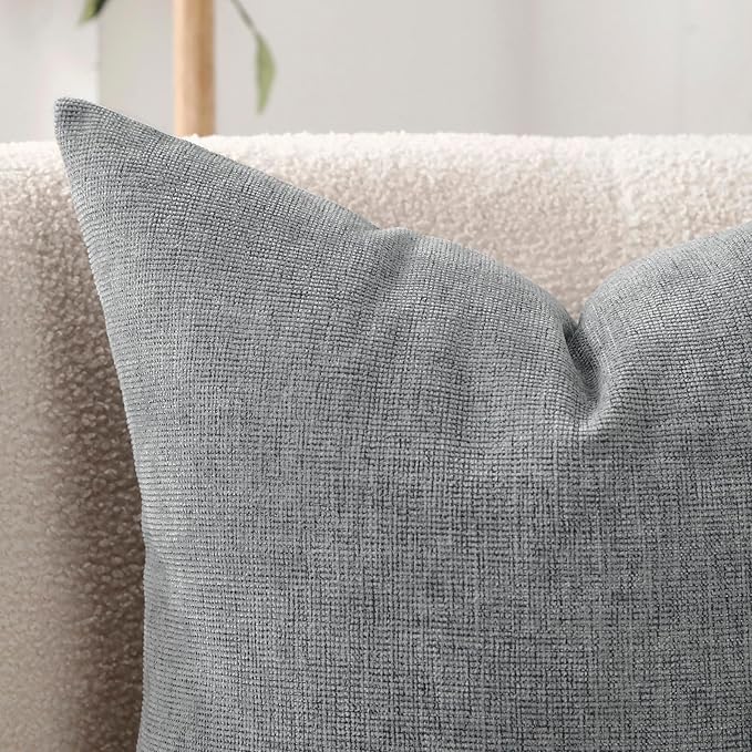 Jepeak 16x16 Inch Decorative Chenille Throw Pillow Covers, Pack of 2 Cozy Concise Pillow Cases Soft Farmhouse Modern Square Cushion Cover for Sofa Couch Bed Home Decor, Grey