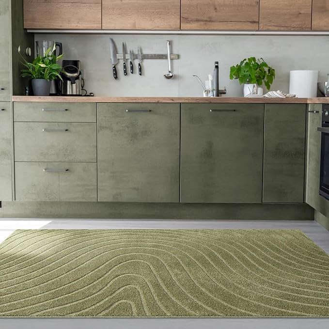 LUXE WEAVERS Modern Geometric Wave Green 8x10 Area Rug, Contemporary Stain Resistant Carpet