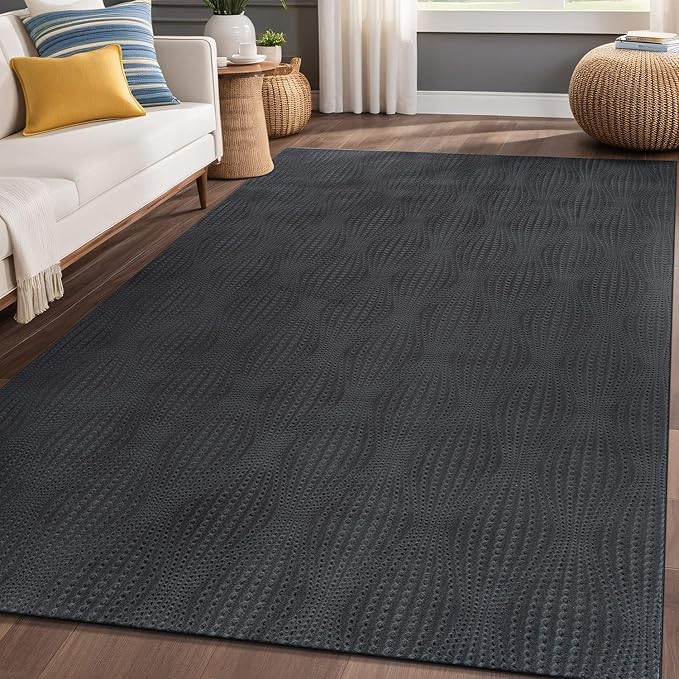 Modern Dark Gray Non Slip Rug Solid 4x6 Non Skid Soft Rubber Back Area Rugs for Living Room Kitchen Bedroom Bathroom Dining Room Easy Cleaning Stain Resistant Non Shedding Carpet 4 x 6
