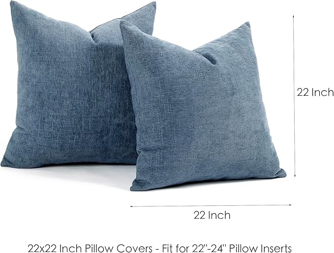 Jepeak 22x22 Inch Decorative Chenille Throw Pillow Covers, Pack of 2 Cozy Concise Pillow Cases Soft Farmhouse Modern Square Cushion Cover for Sofa Couch Bed Home Decor, Steelblue