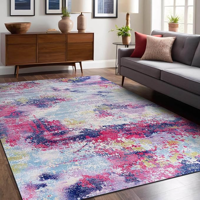 Machine Washable Rugs 8x10 Modern Abstract Non Slip Rubber Backing Soft Area Rug for Living Room Easy to Clean Non Shedding Kitchen for Bedroom Indoor Carpet (Lilac - Purple, 8x10)