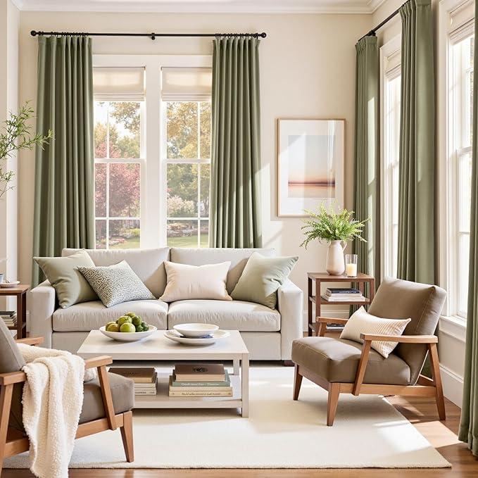 Lazzzy Velvet Blackout Curtains Thermal Insulated Room Window Drapes Super Soft Luxury Curtains for Living Room Bedroom Rod Pocket 2 Panels, Olive Sage, 52" W x 96" L