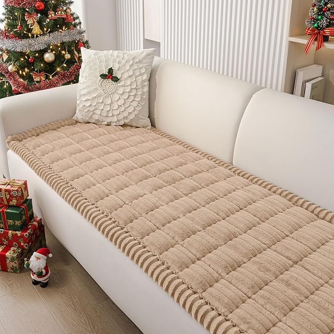 Smiry Couch Cover for Dogs Washable, Non Slip Fuzzy Pet Couch Covers for 3 Cushion Sofa Pet Friendly, Thick Soft Sofa Slipcovers Cushion Protector (Khaki, 27.6" x 59")