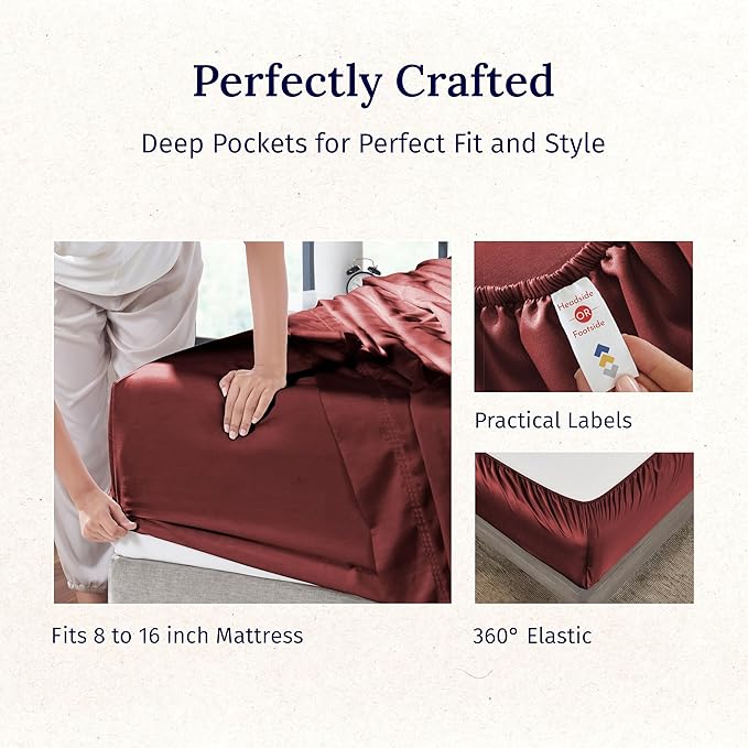 California Design Den Deep Pocket King Sheet Set - Luxury 600 Thread Count Bed Sheets 100% Cotton Sateen, Cooling King Size Sheets Set, Hotel-Quality, Better Than Egyptian Cotton Sheets - Brick Red