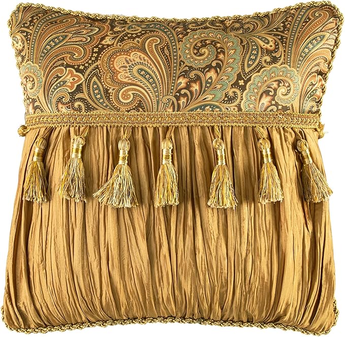 Loom and Mill 9-Piece Jacquard Comforter Set, Luxury Classic Antique Comforter Queen Sets, Ultra Soft Damask Bedding with Euro Shams, Bedskirt, Filled Decorative Pillow for Home (Bronze Gold, Queen)