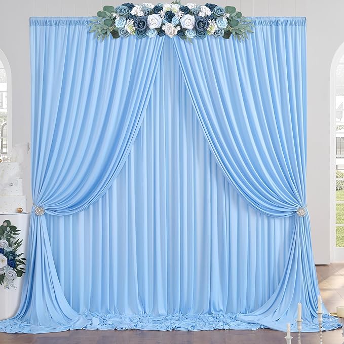 10ft x 10ft Wrinkle Free Baby Blue Backdrop Curtain for Parties, Polyester Blue Photo Backdrop Drapes 2 Panels 5x10ft for Wedding Party Photography Background Baby Shower Birthday Decor