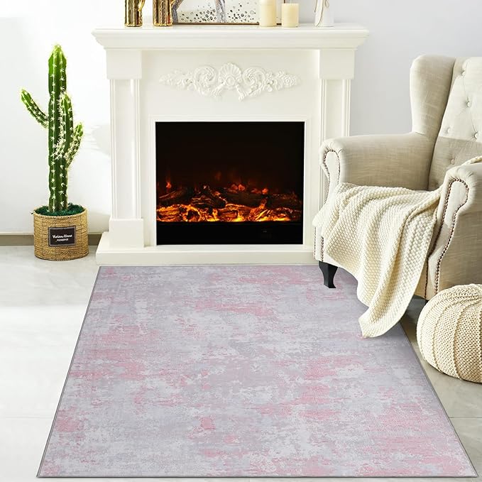 Modern Abstract 2x3 Area Rug Non Slip Non Shedding Low Pile Stain Resistant Rug for Entryway Kitchen Bedroom,Grey Pink