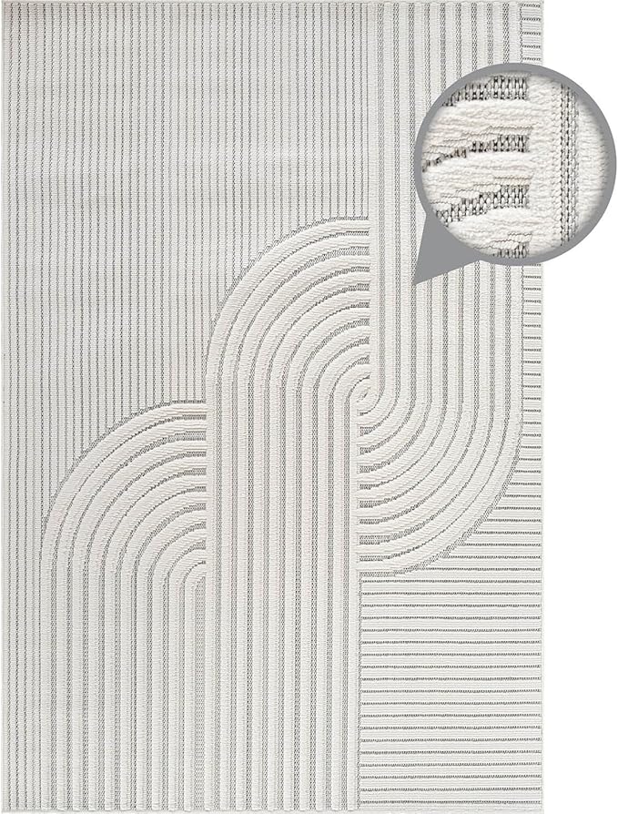 CAMILSON Modern Rug 6x9 Luxury Swirl Curved Micro Loop Area Rugs Soft High-Low Pile Stain Resistant Easy to Clean Non-Shedding Durable Living Room Bedroom Indoor Carpet (White)