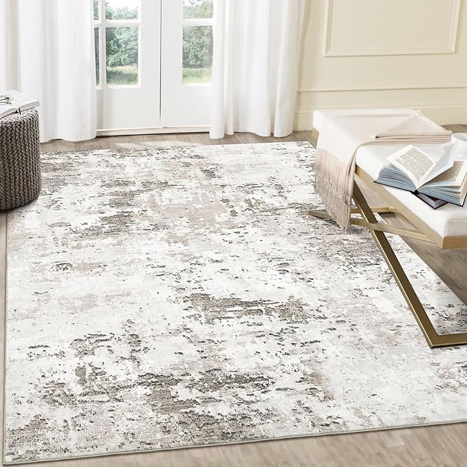 Living Room 8x10 Washable Modern Abstract Rug Faux Wool Accent Ultra Soft Non Slip Non Shedding Accent Rug for Bedroom Dining Room Office Home, Taupe/Beige