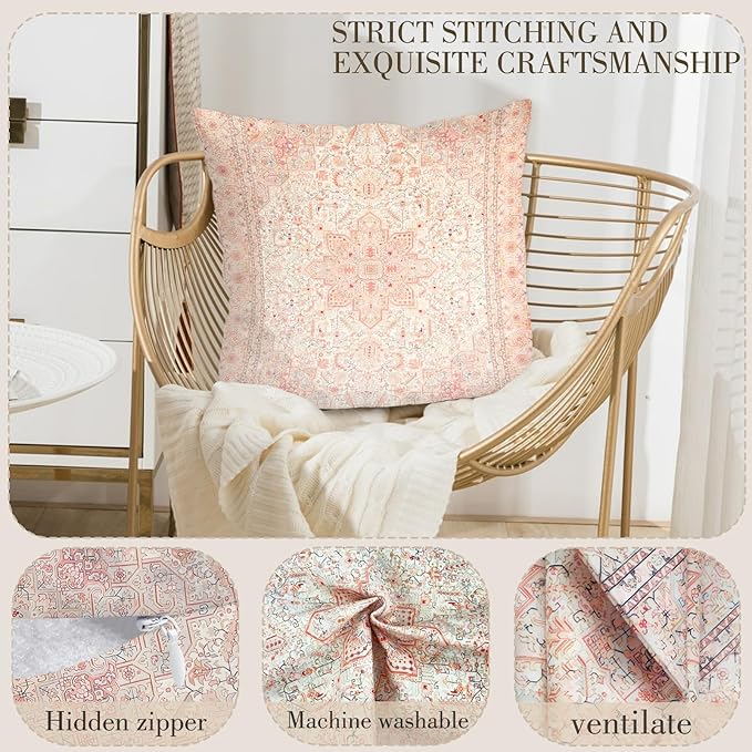 Boho Throw Pillow Covers 20x20 inch Set of 2,Bohemian Vintage Carpet Pattern Antique Ethnic Decor Double Sided Pattern Cushion Cover Soft Pillow Case Living Sofa Room Bed Square Pillow Cover