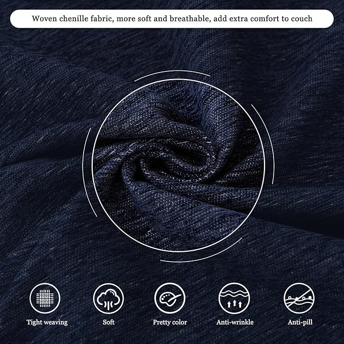 DREAMINGO Navy Blue Couch Cover Thick Chenille Couch Cover Blanket for 3 Cushion Washable Pet Furniture Protector Extra Large Sofa Slipcover 71x150 Inch for 3 Seater Sofa