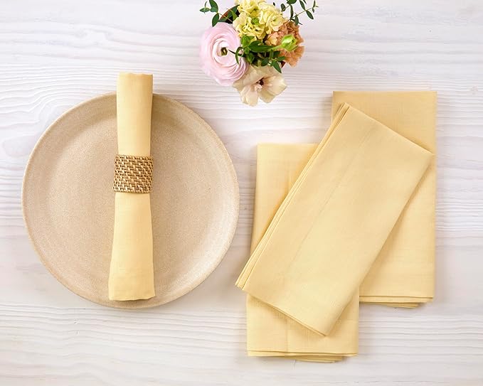 Solino Home Linen Napkins Set of 4-100% Pure Linen Golden Straw Dinner Napkins Cloth 20 x 20 Inch - Fete, Handcrafted and Machine Washable