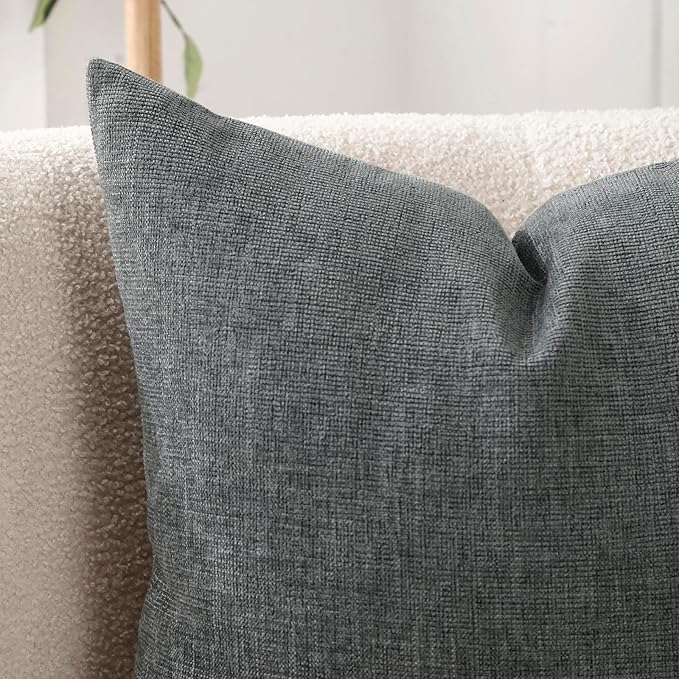 Jepeak 16x16 Inch Decorative Chenille Throw Pillow Covers, Pack of 2 Cozy Concise Pillow Cases Soft Farmhouse Modern Square Cushion Cover for Sofa Couch Bed Home Decor, Dimgrey